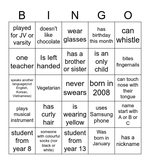 Find someone with... Bingo Card