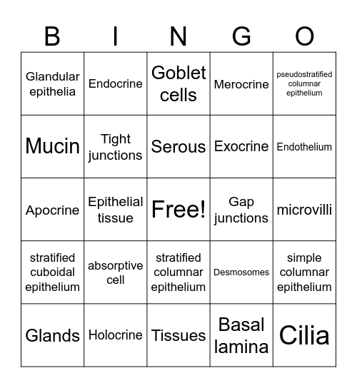Tissues Bingo Card