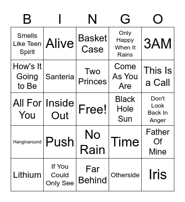 Musical Bingo Card