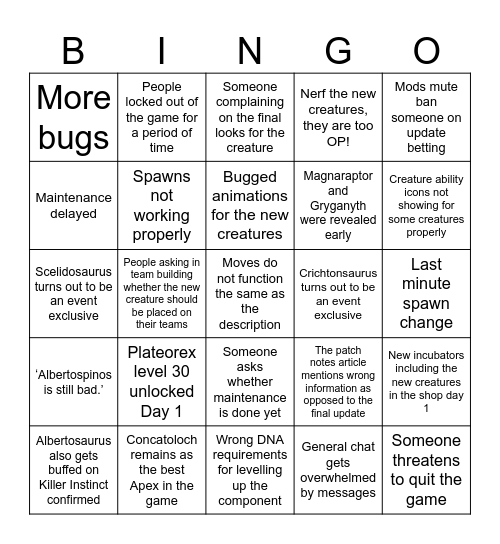 Update 3.5 Bingo Card
