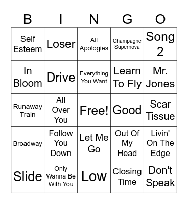 Musical Bingo Card