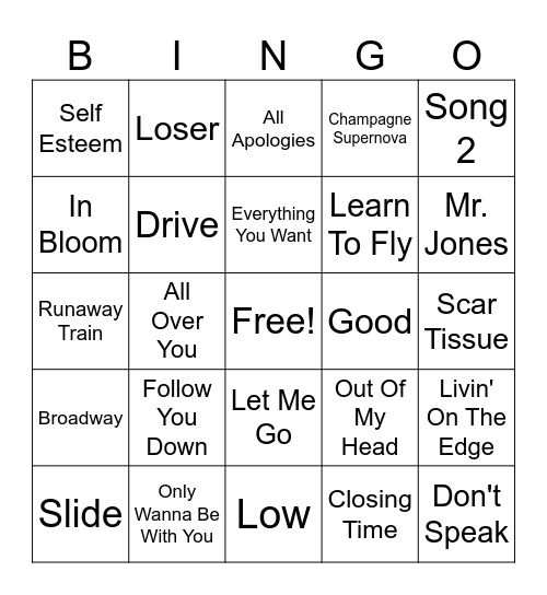 Musical Bingo Card