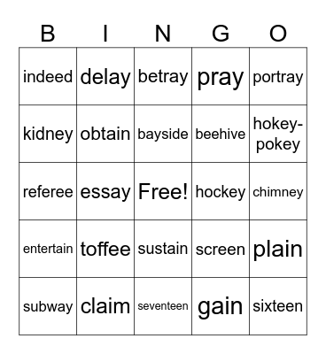 ai, ay, ee, ey Bingo Card