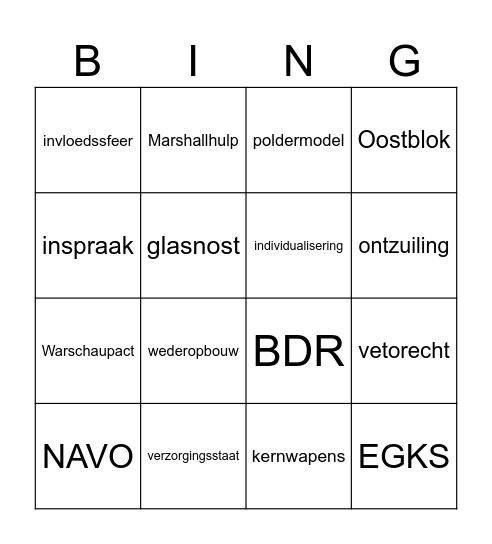 geschiedenis Bingo Card