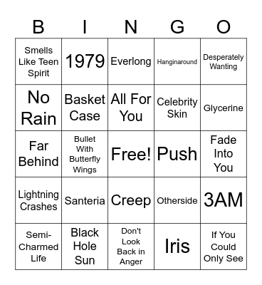 90s Alternative Bingo Card