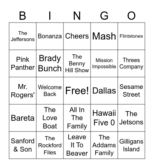 70/80s Tv Bingo Card