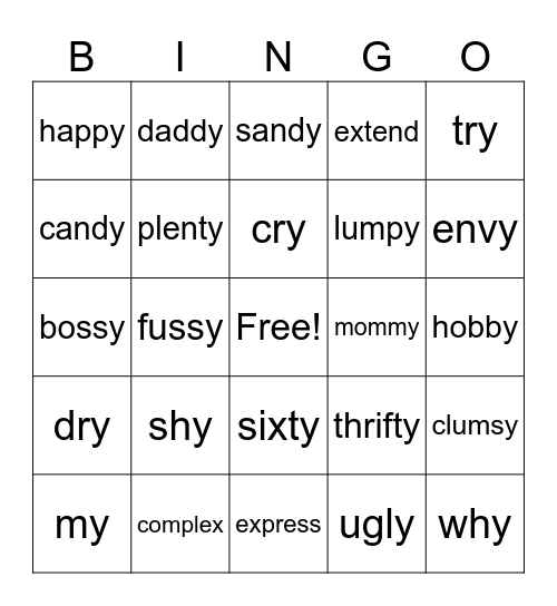Y as I and E, x Bingo Card