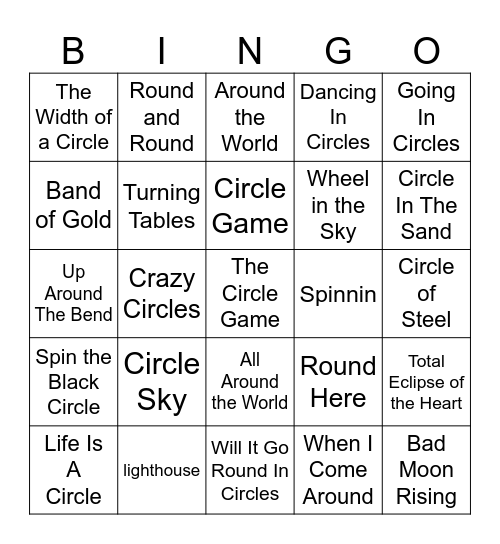 Circle Songs Bingo Card