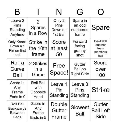 WCS Bowling Bingo-Teen/Child Bingo Card