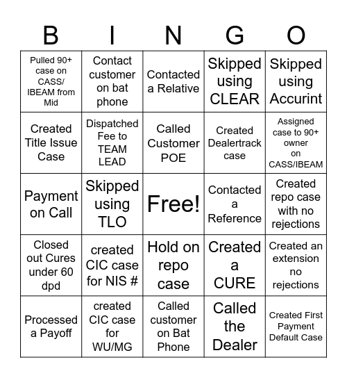 MID/LATE COLLECTIONS Bingo Card