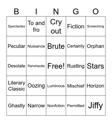 Vocabulary Bingo Card