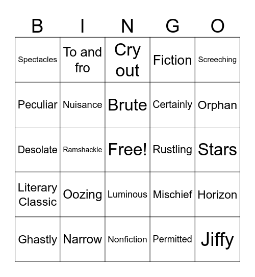 Vocabulary Bingo Card