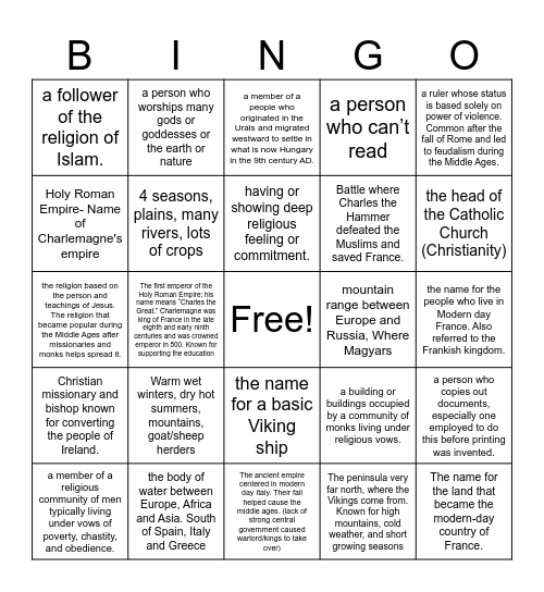 19.1 Quiz Europe After the Fall of Rome Bingo Card