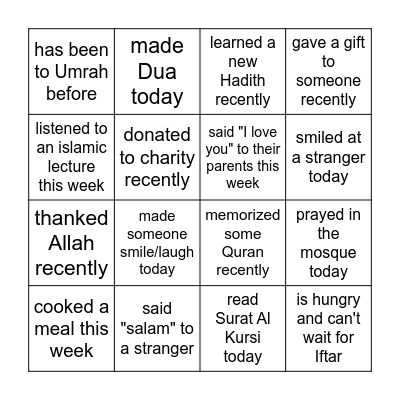FIND SOMEONE WHO RAMADAN BINGO Card