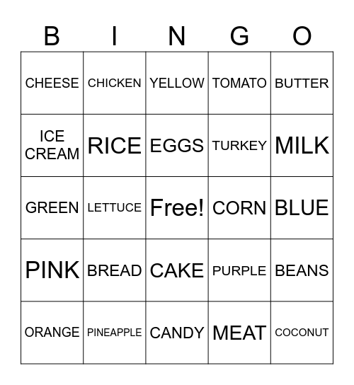 FOODS AND COLORS Bingo Card