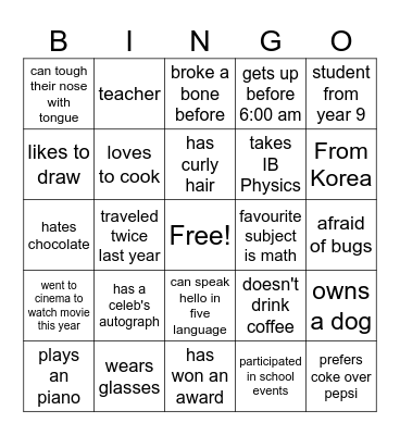 Find someone... Bingo Card
