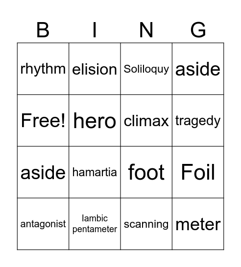 Shakespeare Bingo Card