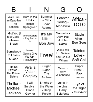 Virtual Music Bingo Card
