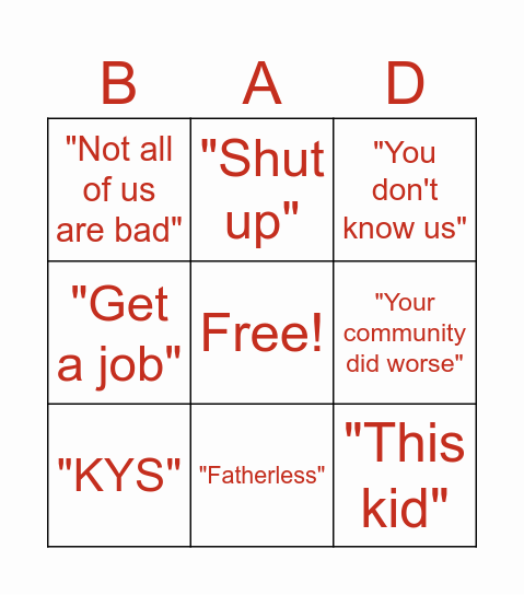 Toxic Bingo Card