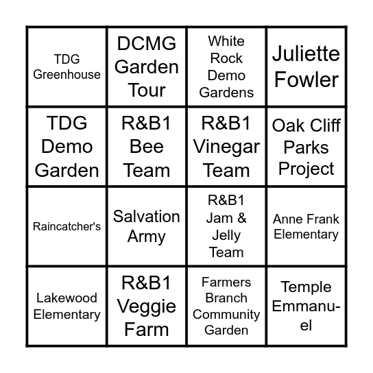 Master Gardener Project Spotlight Day Bingo Card