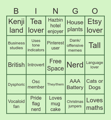 Kinnie Bingo Card