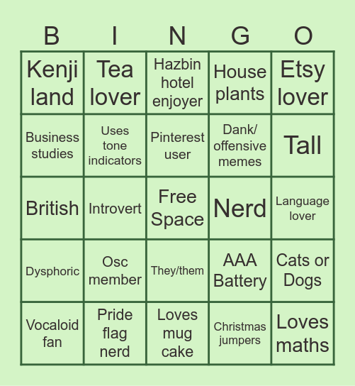 Kinnie Bingo Card