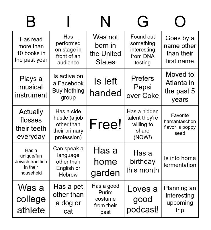 CSI Human Bingo Card