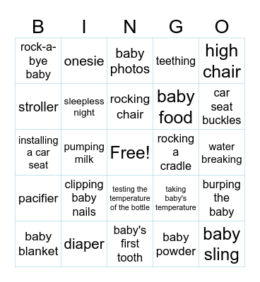 Baby Shower Bingo Card