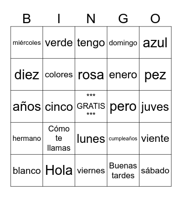 Grade 6 Spanish Unidad 1 Me presento Bingo Card