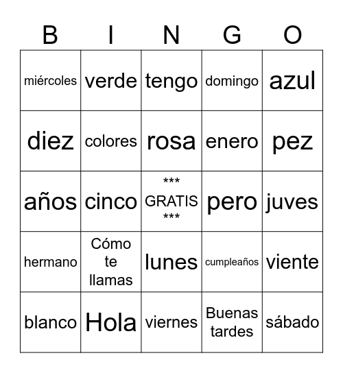 Grade 6 Spanish Unidad 1 Me presento Bingo Card