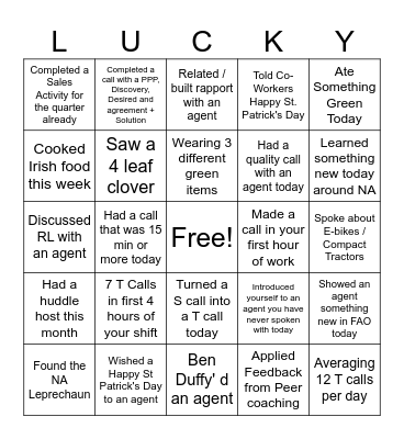 Team Morris LUCKY Bingo Game Bingo Card