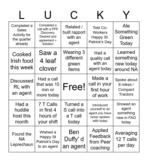 Team Morris LUCKY Bingo Game Bingo Card