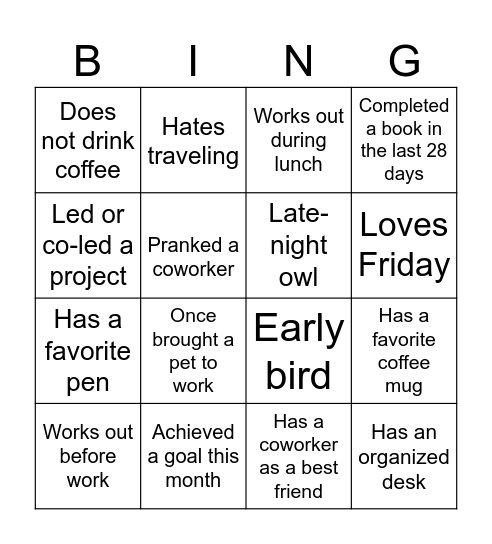 Office Fun Bingo Card