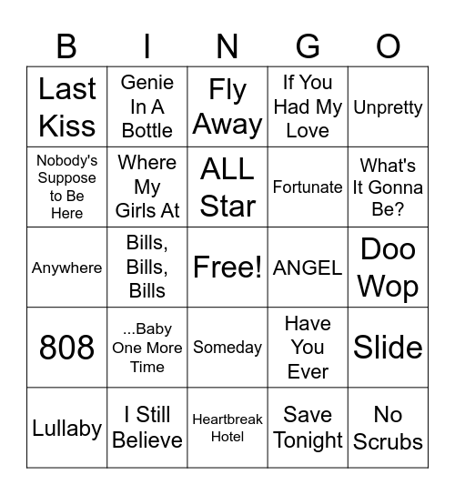 Billboard 1999 part 1 top 50 Bingo Card