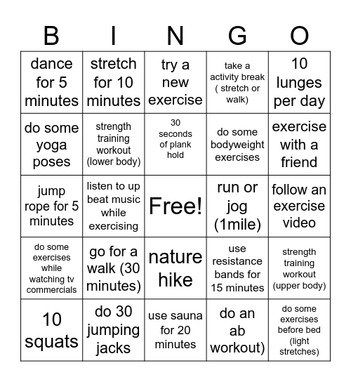 Get Moving and Have Fun! Bingo Card