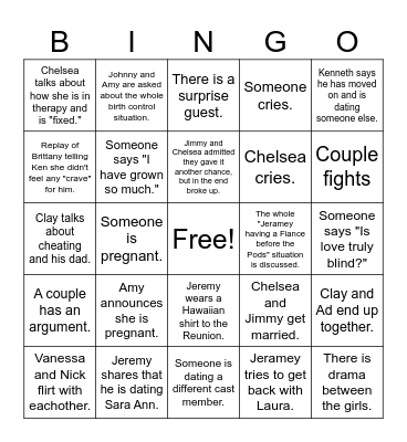 Love is Blind Bingo Card