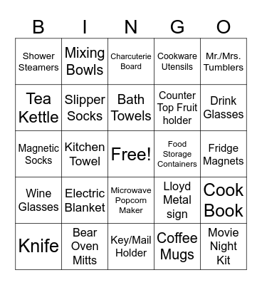 Bridal Shower Bingo Card