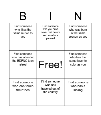 Untitled Bingo Card