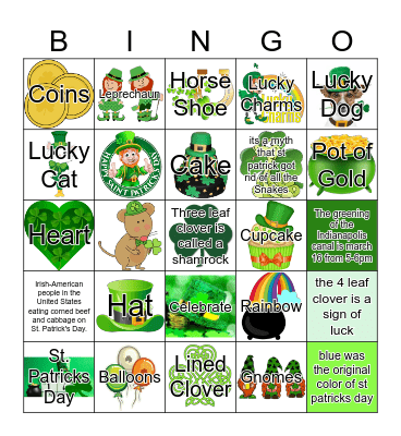 Happy St. Patricks Day Bingo Card