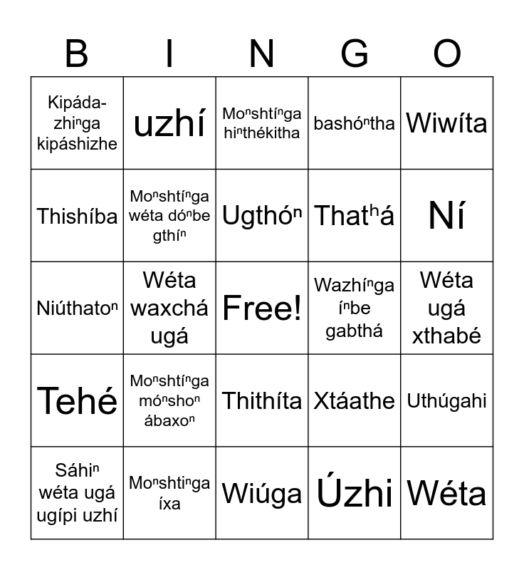 Umóⁿhoⁿ Easter Bingo Card