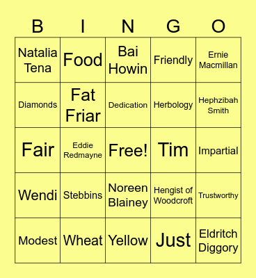 Hufflepuff Pride Bingo Card