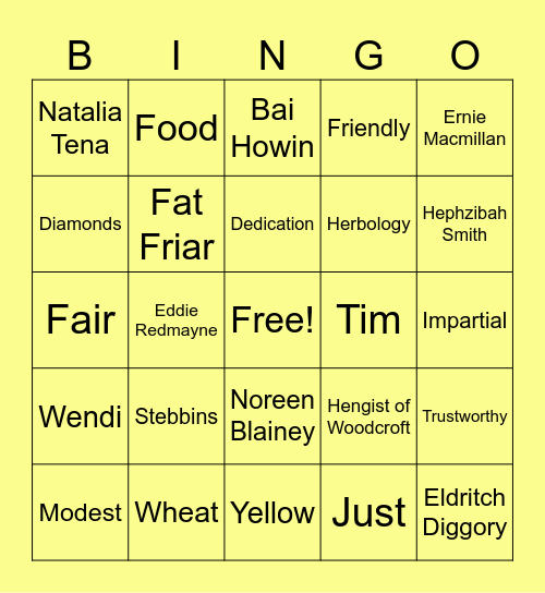 Hufflepuff Pride Bingo Card