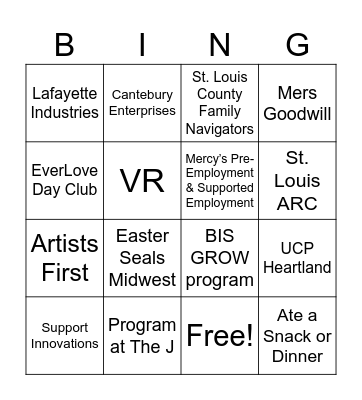 Transition Fair & Conferences Bingo Card