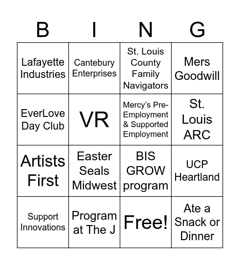 Transition Fair & Conferences Bingo Card