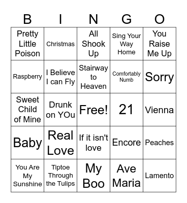 ALF Class 24: Music Bingo Card