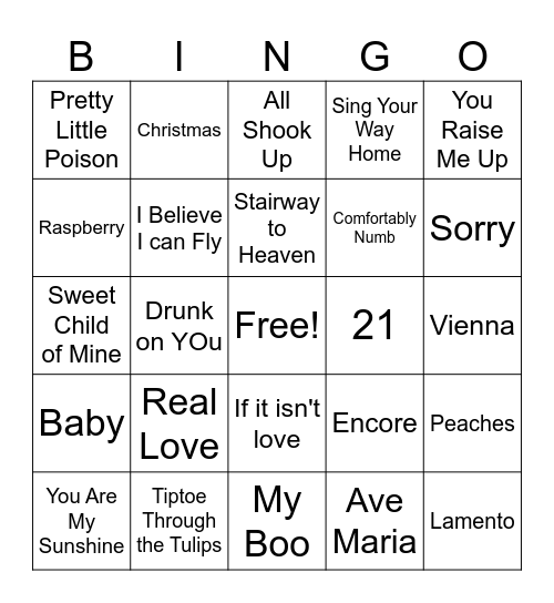 ALF Class 24: Music Bingo Card