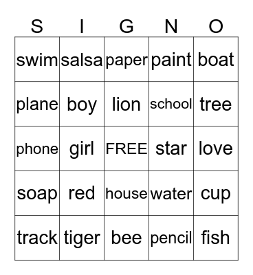 Sign Language Bingo Card