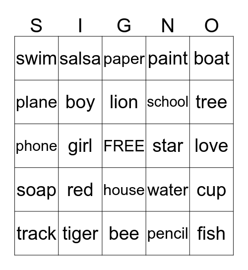 Sign Language Bingo Card