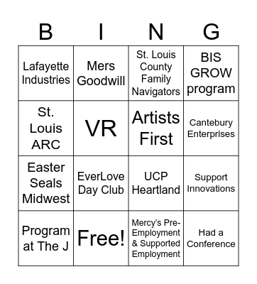 Transition Fair & Conferences Bingo Card