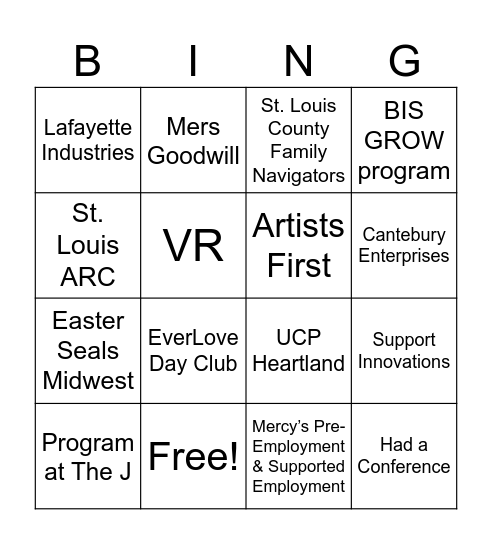 Transition Fair & Conferences Bingo Card